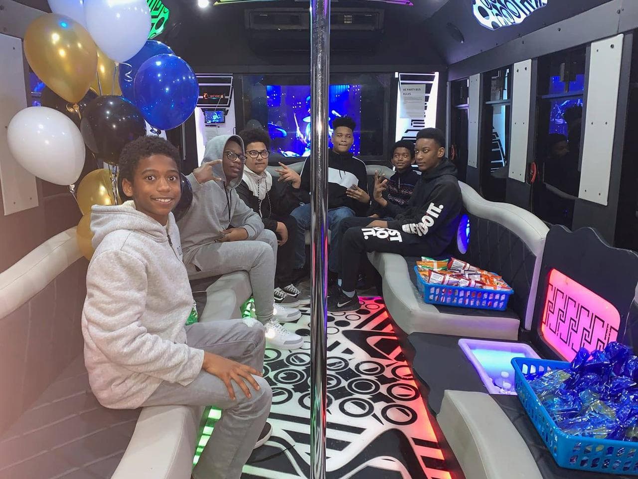 A party bus birthday party in action