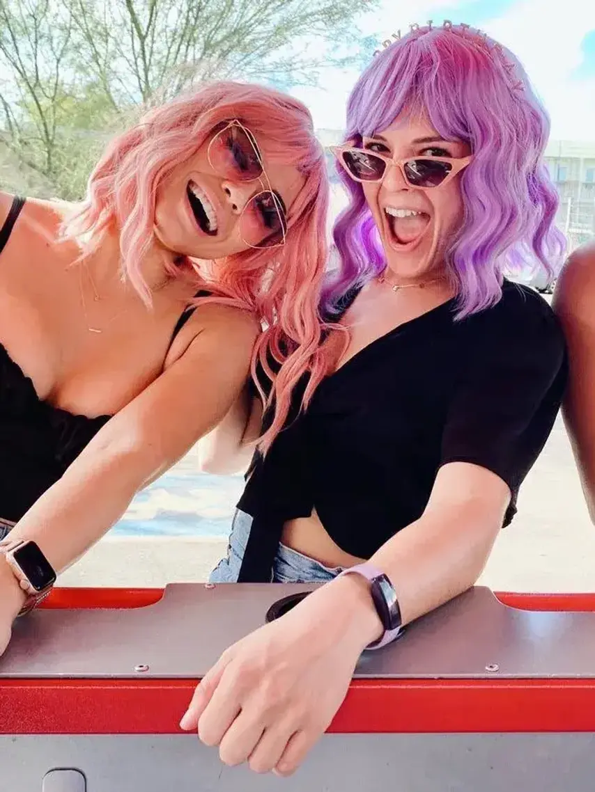 Excited women on a Scottsdale bachelorette party bike tour